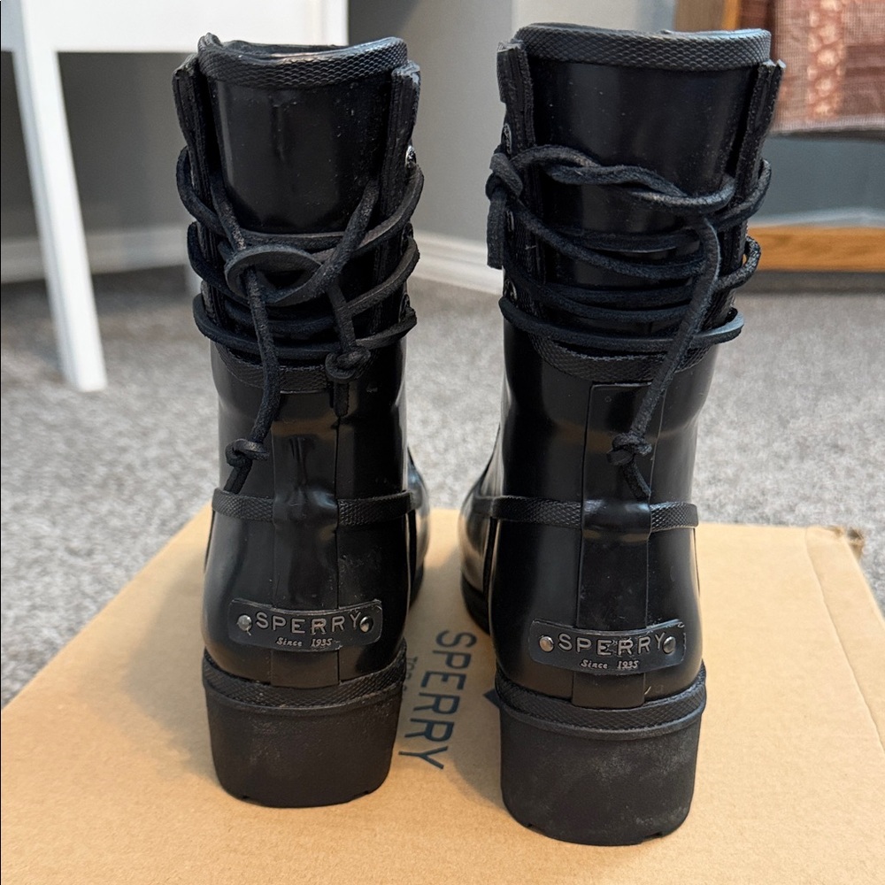 Sperry Glossy Black Lace-Up Boots - Picture 3 of 4